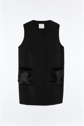 WOOL VEST WITH MINK PATCH POCKETS