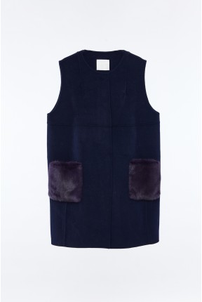 WOOL VEST WITH MINK PATCH POCKETS