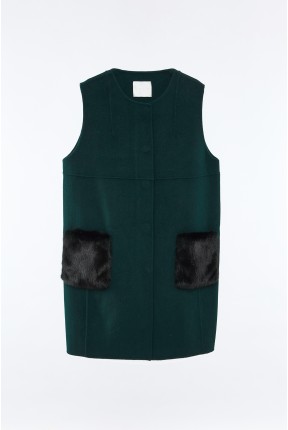WOOL VEST WITH MINK PATCH POCKETS