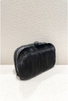MINK CLUTCH WITH LEATHER FRAME