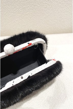 MINK CLUTCH WITH LEATHER FRAME
