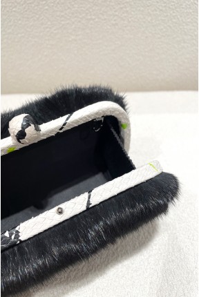 MINK CLUTCH WITH LEATHER FRAME