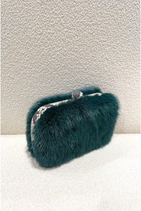 MINK CLUTCH WITH LEATHER FRAME