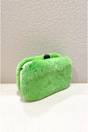 MINK CLUTCH WITH LEATHER FRAME