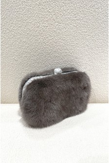 MINK CLUTCH WITH LEATHER FRAME