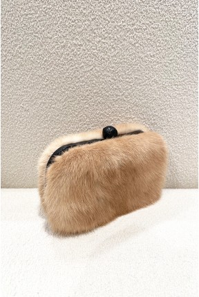 MINK CLUTCH WITH LEATHER FRAME