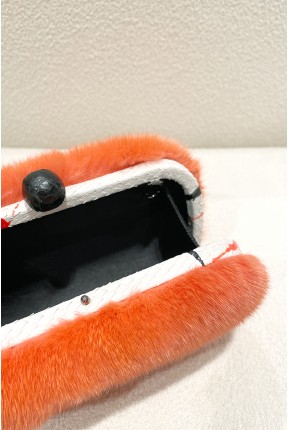 MINK CLUTCH WITH LEATHER FRAME