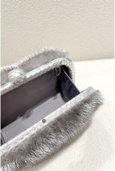 MINK CLUTCH WITH LEATHER FRAME