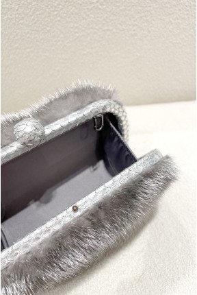 MINK CLUTCH WITH LEATHER FRAME