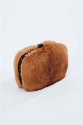 MINK CLUTCH WITH LEATHER FRAME