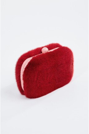 MINK CLUTCH WITH LEATHER FRAME
