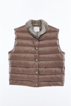 BASIC DOWN VEST WITH MINK COLLAR