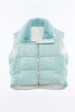 OVERSIZED PADDED TWEED JACKET WITH MINK COLLAR