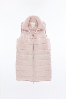 MINK PANEL DOWN VEST WITH STAND COLLAR