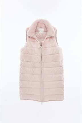 MINK PANEL DOWN VEST WITH STAND COLLAR