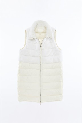 MINK PANEL DOWN VEST WITH STAND COLLAR