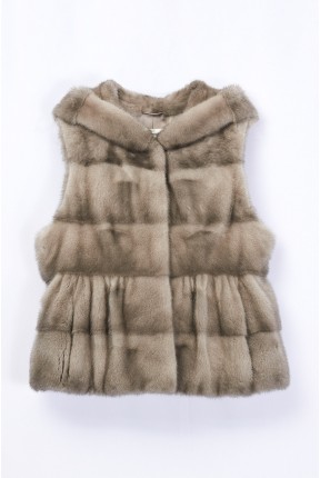 FLARED MINK VEST WITH HOOD