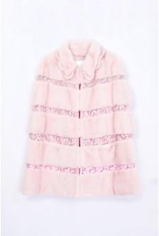 GRADIENT LACE TRIMMED MINK CAPE WITH COLLAR