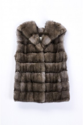 SABLE HOODED VEST WITH DRAWSTRING INSIDE