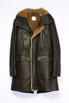 LEATHER COAT WITH CONTRAST MINK LINING