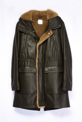 LEATHER COAT WITH CONTRAST MINK LINING