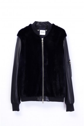 MINK BOMBER JACKET WITH LEATHER SLEEVES