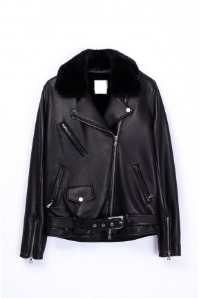 MEN'S BIKER JACKET WITH MINK COLLAR