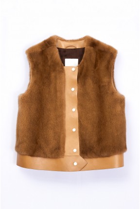 MINK GILLET WITH LEATHER HEM
