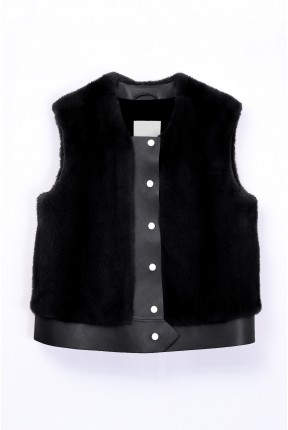 MINK GILLET WITH LEATHER HEM