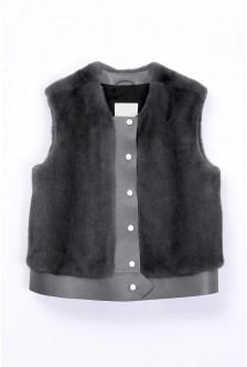 MINK GILLET WITH LEATHER HEM