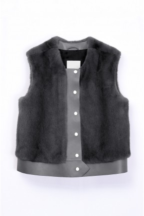 MINK GILLET WITH LEATHER HEM