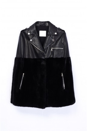 BIKER CAPE WITH MINK BOTTOM