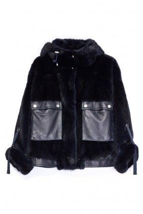 MINK JACKET WITH LEATHER POCKETS