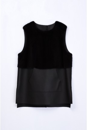 LEATHER GILET WITH MINK DETAIL