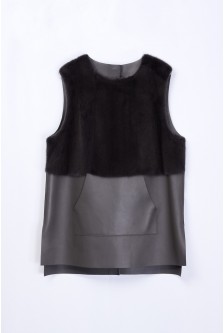 LEATHER GILET WITH MINK DETAIL