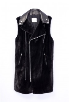 DOUBLE COLLAR MINK LONG BIKER VEST
