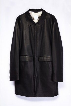 MINK LINING LEATHER COAT WITH COLLAR 