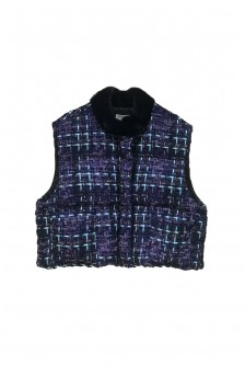 OVERSIZED PADDED TWEED CROP VEST WITH MINK COLLAR