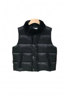 BASIC CROP DOWN VEST WITH MINK COLLAR