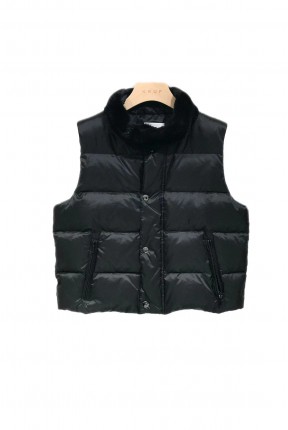 BASIC CROP DOWN VEST WITH MINK COLLAR