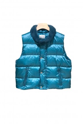 BASIC CROP DOWN VEST WITH MINK COLLAR