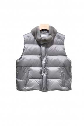 BASIC CROP DOWN VEST WITH MINK COLLAR