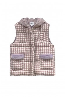 HOUNDSTOOTH TWEED DOWN VEST WITH HOOD