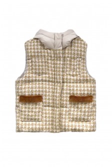 HOUNDSTOOTH TWEED DOWN VEST WITH HOOD