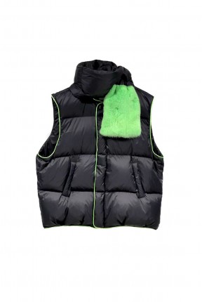 PIPED DOWN VEST WITH MINK DOWN SCARF