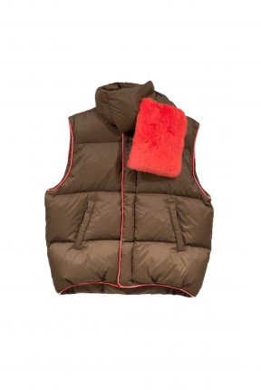 PIPED DOWN VEST WITH MINK DOWN SCARF