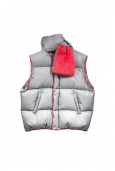 PIPED DOWN VEST WITH MINK DOWN SCARF