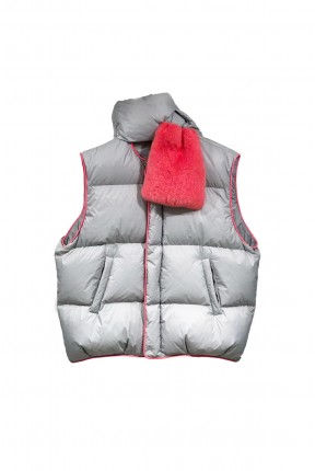PIPED DOWN VEST WITH MINK DOWN SCARF