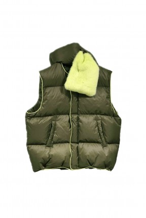 PIPED DOWN VEST WITH MINK DOWN SCARF