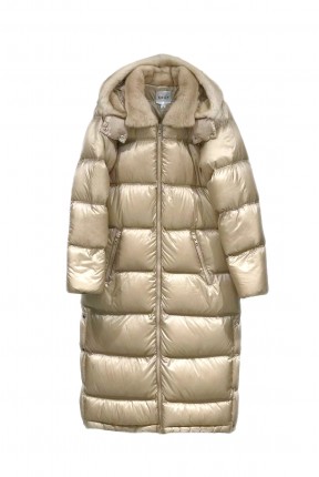 DOWN LONG JACKET WITH DETACHABLE MINK HOOD